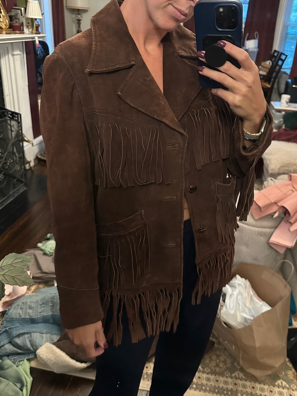 Vintage Chocolate Brown Suede Fringe Jacket